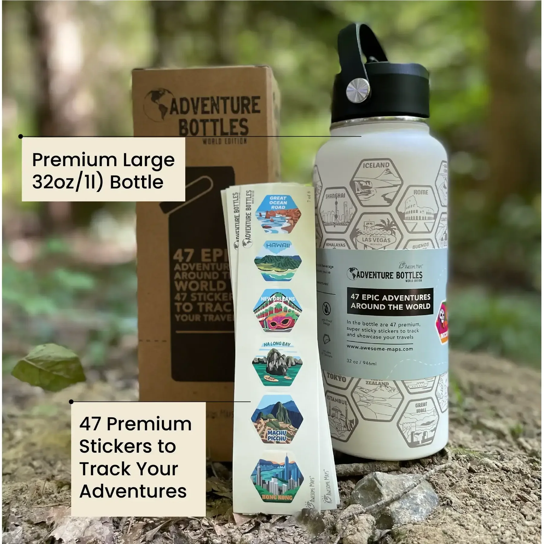 AWESOME MAPS - Adventure Bottle & Stickers - 1 Litro