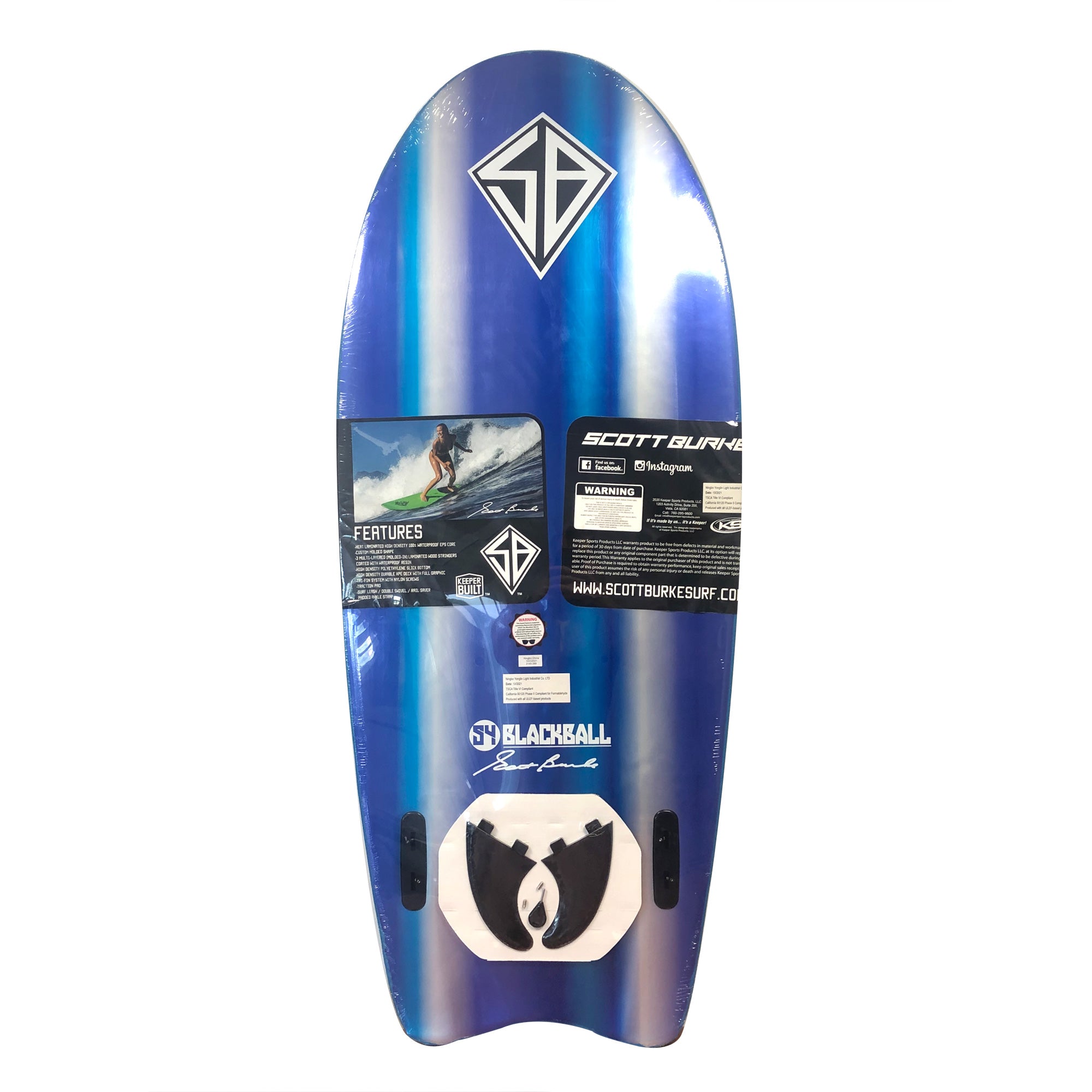 CBC - Foam surfboard -Softboard Black Ball - 5'4 Fish - Blue