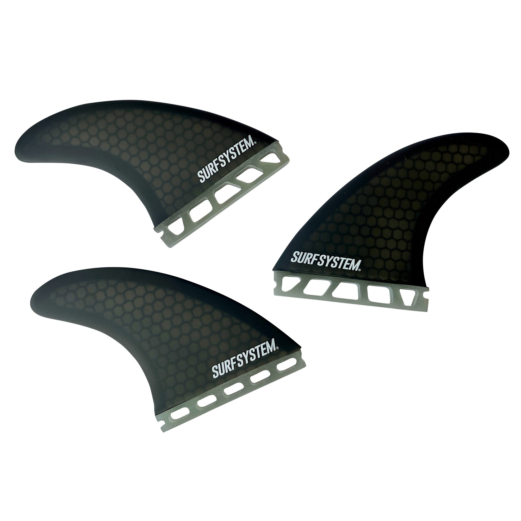 SURF SYSTEM - 3 quillas Honeycomb de fibra de vidrio compatibles con Futures - Talla M - Smoke