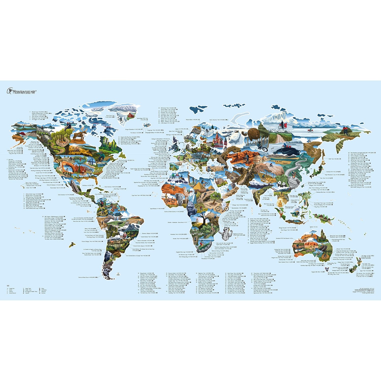 Mapas impresionantes - Póster del mapa mundial - Mapa de bicicleta de montaña
