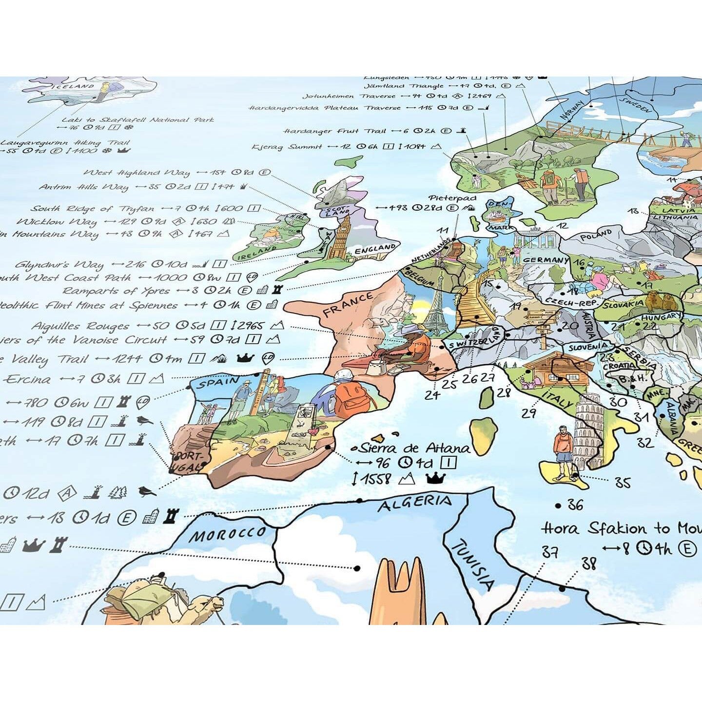 Awesome Maps - Póster del mapa mundial Mapa de senderismo reescribible