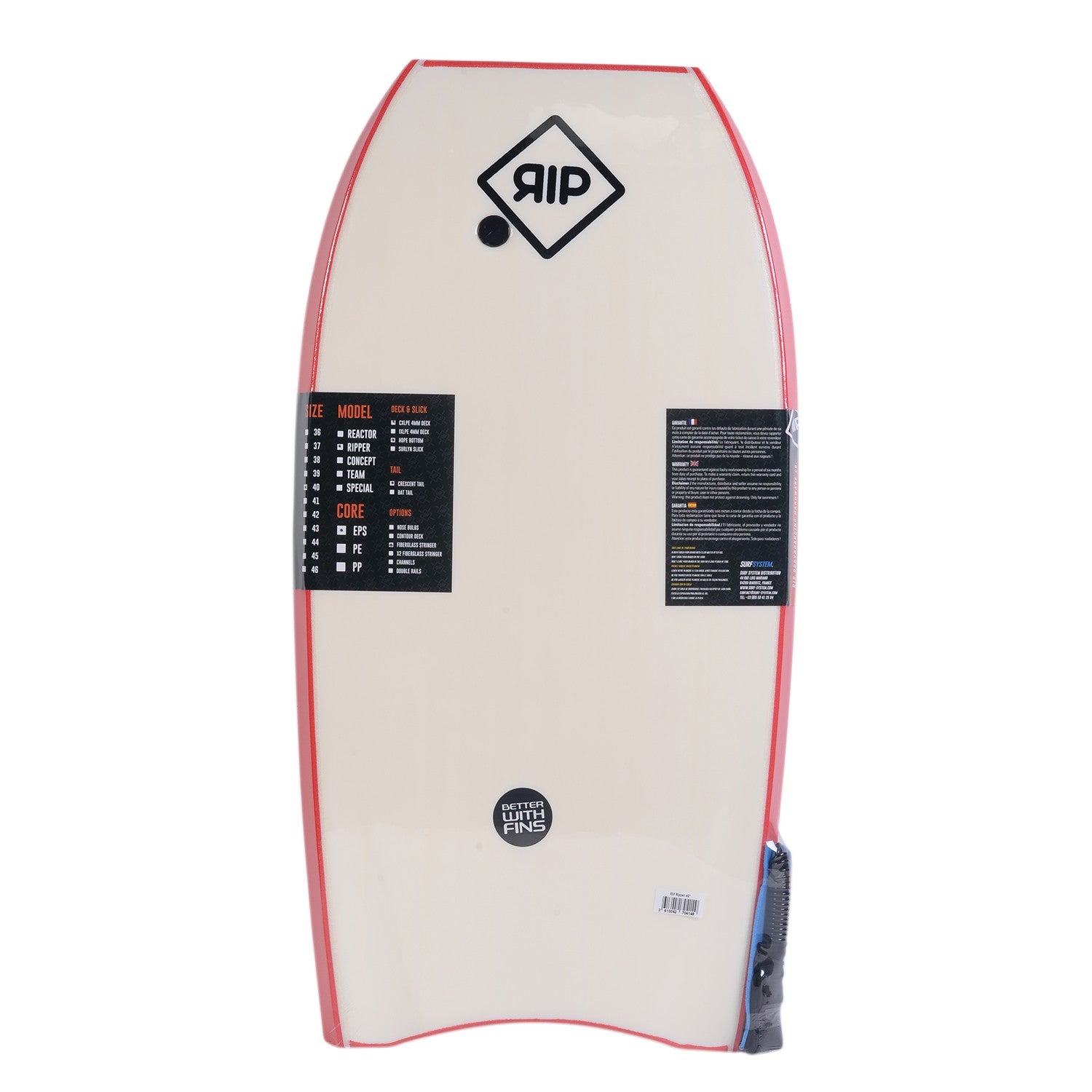 RIP Bodyboard - Ripper Stringer with leash (EPS) - Red / White