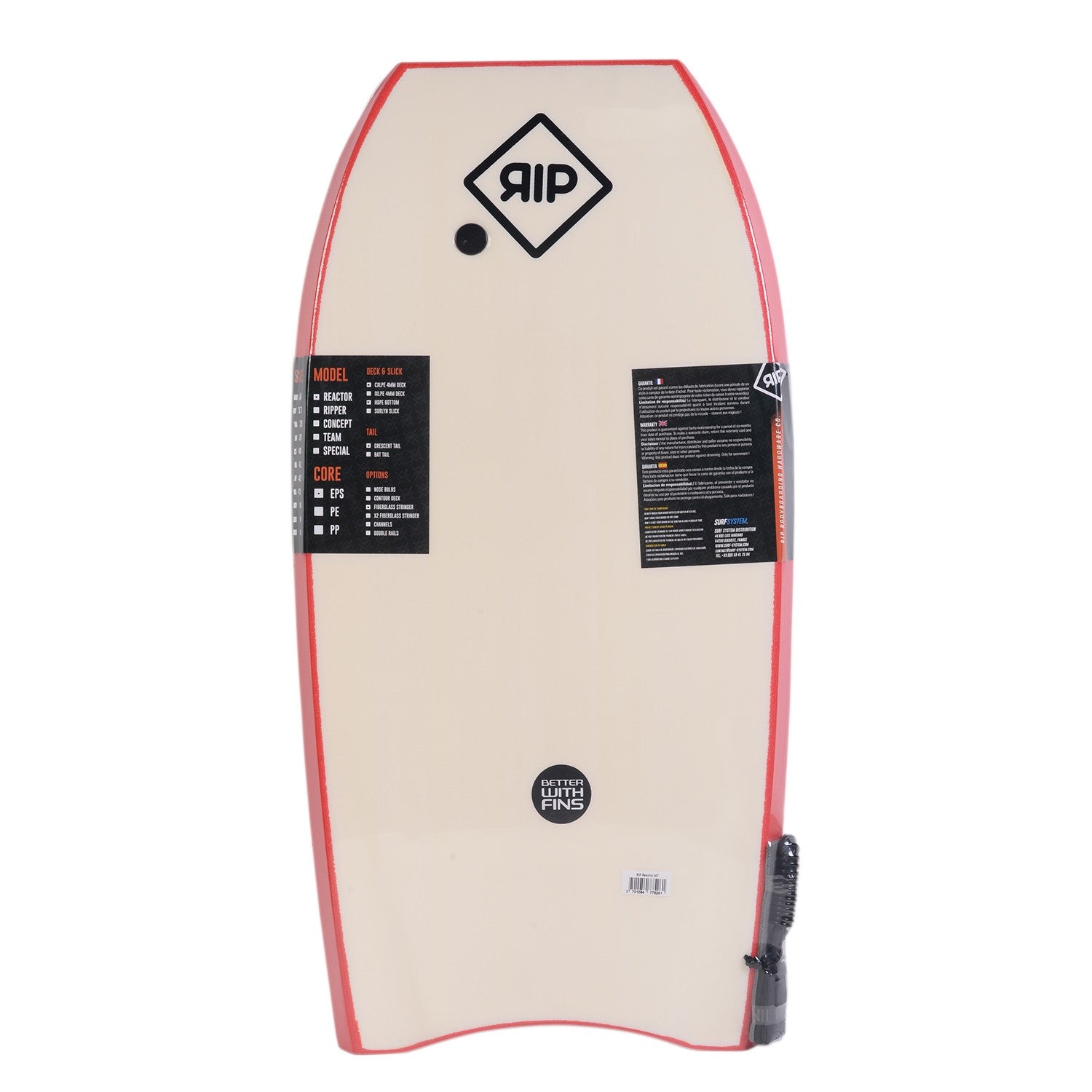 RIP Bodyboard - Reactor Stringer with leash (EPS) - Red / White