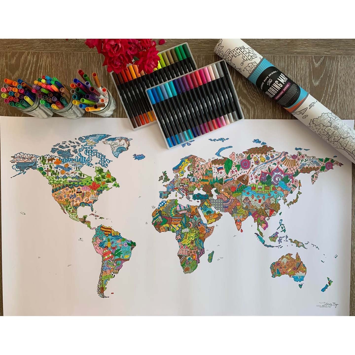 Awesome Maps - Mapa mundial para colorear Póster