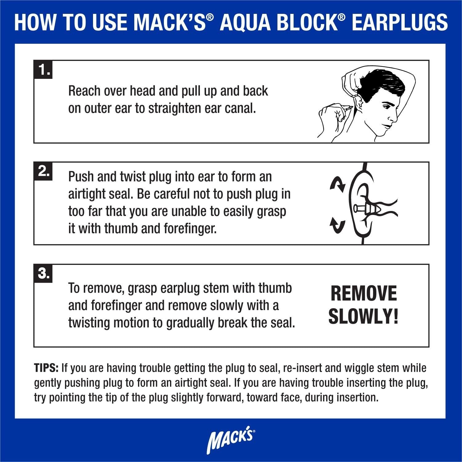 MACK'S EARPLUGS - Aqua Block - Clear - 2 Pairs