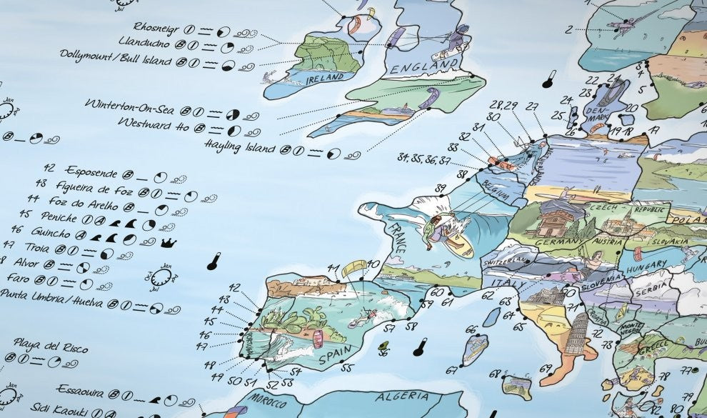 Mapa impresionante - Póster del mapa mundial - Kitesurf reescribible